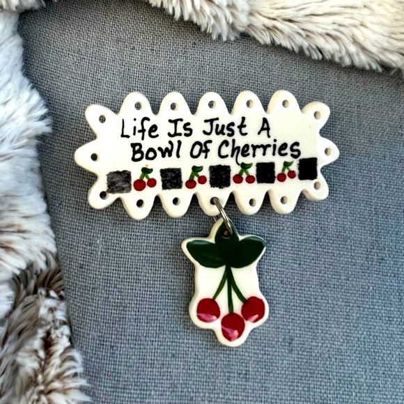 Jewelry - Vintage Artisan Clay Cherry Brooch • Life is just a bowl of cherries